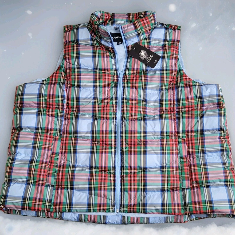 ❄️NWT Lands' End Puffer Vest Womens 3X Plus Plaid 600 Fill Down HyperDRY Winter